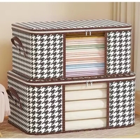 Cutie de Depozitare Pliabila, Flippy, 60x40x30 cm, 75 L, Fereastra Frontala, cu Fermoar Bidirectional, Suport Baza Stabil, Imprimeu in Carouri, Alb/Negru