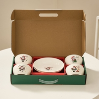 Set Vesela Festiva, Flippy, Tema Craciun, 4 x Boluri 300 ml, 2 x Farfurii 18 x 3.4 cm, din Ceramica, Model 2, Multicolor