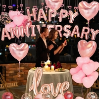 Set Baloane din Folie Metalizata, Flippy, Model Happy Anniversary, Litere de 40 cm, Baloane Party, Ambalaj Individual, Pai Inclus, Umflare cu Aer sau Heliu, Roz