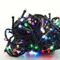 Instalatie de Craciun liniara Yoto, 10 m, din care 1 m cablu priza 220V, 100 LED, 8 jocuri de lumini, pentru interior, controler, fir negru, multicolor
