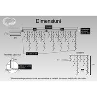 Instalatie Craciun Turturi, IP44, 9 m, 275 Led-uri ,Perdea Franjurata, Alb cald, 8 jocuri de lumini, Transformator 31 V, Putere 9 W, Interconectabila, Interior/Exterior, Prelungitor 3 m inclus, Fir Negru, Flippy