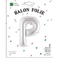 Balon Folie Metalizata Litera P, Flippy, 40 cm, Umflati cu Heliu sau Aer, Ambalaj Individual, Pai inclus, Argintiu