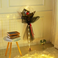 Set Buchet Decorativ, Flippy, Trandafir in Balon cu Lumini Led, Diametru 35 cm, 2 x Baterii AA (neincluse), Rosu/Negru