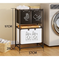 Cos de Rufe, Flippy, cu 2 Etaje, Flippy, 3 Cosuri, Cadru de Otel Inoxidabil, 97x28x57 cm, Negru