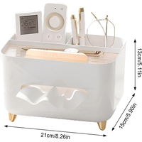 Suport pentru Servetele, Flippy, Cutie Multifunctionala, Design Minimalist, ABS, cu Suport pentru Obiectele Personale, pentru Birou, 21x15x13 cm, Alb