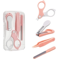 Set 4in1 de Ingrijire Unghii pentru Bebelusi, Flippy, Cutie de Depozitare Transparenta, 0-6 Ani, 13.6x8x2 cm, Roz