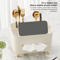 Suport pentru Servetele, Flippy, Cutie Multifunctionala, Design Minimalist, ABS, cu Suport pentru Obiectele Personale, pentru Birou, 21x15x13 cm, Crem
