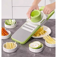 Set Multifunctional din 7 Piese, Flippy, pentru Taierea si Maruntirea Legumelor, Uz Casnic,din Otel Inoxidabil, Gri-Verde