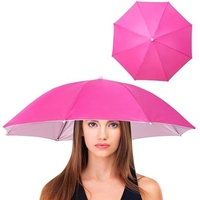 Umbrela de Cap, Flippy, Diametru 69 cm, Banda Elastica de Cap, Protectie UV/Ploaie, Fucsia