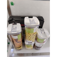 Cutii de Depozitare Alimente, Flippy, set din 5 Cutii pentru Condimente, Volumetrie 0.5l, 0.8l, 1.2l, 1.9l, Transparente cu Capac Alb