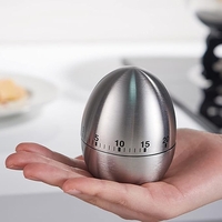 Cronometru de Bucatarie, Flippy, Mecanic, Forma de Ou, din Otel Inoxidabil, 60 min Timer, 8 x 6 cm, Argintiu