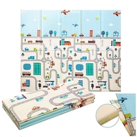 Covoras pentru Copii, Flippy, cu 2 Fete, Model Trafic/Girafe, din XPE+PE, Impermeabil, Antiderapant, Protectie Termica, +3 Luni, Pliabil, 180 x 200 x 1 cm, Multicolor