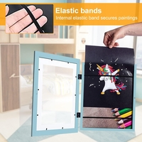 Rama Foto Flippy, cu Magnet, din Lemn, cu Spatiu Pentru Depozitare, Pentru Desene si Picturi A4, Sticla Securizata, Rama MDF, 21x30 cm, Albastru