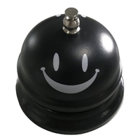 Clopotel Metalic Multifunctional, Flippy, Negru cu Imprimeu Smiley Face, 7.5x7.5x6.5 cm, Receptie, Restaurant, Cafenele
