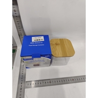 Cutie de Depozitare Alimente, Flippy, Cutie de tip Container, Cutie pentru Cereale, din Plastic, Capac din Bambuc, 10 x 10 x 8 cm, Volum 0.5 L, Transparenta
