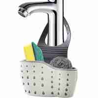 Suport Scurgere pentru Burete si Laveta de Vase Bucatarie, Flippy, Verde, Curea Reglabila, Plastic Flexibil, 15x 5x 21cm