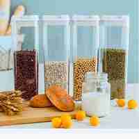 Set 7 Recipiente din Plastic, Flippy, pentru Alimente/Obiecte, Inchidere Ermetica, 2 x 0.5l, 2 x 0.8l, 2 x 1.2l, 1 x 1.9 l, Capac Alb, Transparent