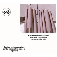 Mini Set Portabil 8 Pensule pentru Machiaj Flippy, Super Soft, Makeup Profesional/Incepatori, Maner Ergonomic, Gentuta Depozitare Inclusa, Maro