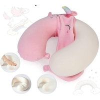 Perna de Calatorie in Forma de U, Flippy, Pentru Gat si Cap, Umplutura din Spuma cu Memorie, 30x30 cm, Model Unicorn, Accesoriu de Voiaj, Birou, Masina, Sistem Prindere Capse, Roz