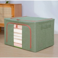 Cutie de Depozitare Pliabila, Flippy, Cu fermoar Bidirectional, 66 L, Textil, 50x40x33 cm, Cadru Metalic, o Fereastra, Suport Baza Stabil din Plastic, Verde