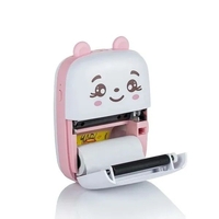 Mini Imprimanta Foto Portabila, Flippy, Incarcare USB, Bluetooth, Model Ursulet, 12 x 9 x 5 cm, Alb Roz