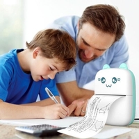 Mini Imprimanta Foto Portabila, Flippy, Incarcare USB, Bluetooth, Model Ursulet, 12 x 9 x 5 cm, Alb Albastru