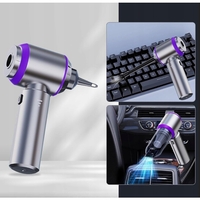 Aspirator Portabil Auto, Flippy, pentru Casa si Masina, 3 Viteze, Incarcator Tip-C cu Incarcare Rapida, Tub Prelungitor, 2000mAh, 7 Capete de Aspirare si Suflare, 21x20x6.5 cm, Argintiu Mov