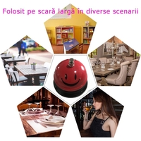 Clopotel Metalic Multifunctional, Flippy, Rosu cu Imprimeu Smiley Face, 7.5x7.5x6.5 cm, Receptie, Restaurant, Cafenele