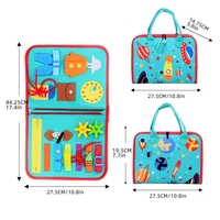 Carte Senzoriala Educativa Montessori, Flippy, cu Activitati, Dezvoltare Abilitati Motorii, 4 Pagini, Model Spatiu Cosmic, 28x22x7 cm, Albastru