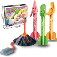 Jucarie pentru Copii, Flippy, Lansator de Rachete cu Piciorul, un Singur Lansator, 3 Rachete Donozauri cu Lumini, 30 cm Inaltime, Model Vulcan, Multicolor