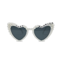 Ochelari Decorativi, Flippy, Model Just Married, cu Perle, pentru Nunta, din PC, 15.3 x 5.7 x 14.5 cm, Alb