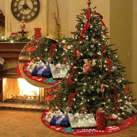 Covoras pentru Bradul de Craciun, Flippy, din Tesatura Pufoasa, cu Fundite de Prindere, Model Mos Craciun, Rosu, Diametru 90 cm