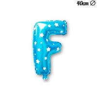 Balon Folie Metalizata Litera F, Flippy, 40 cm, Cu Imprimeu Stelute, Umflati cu Heliu sau Aer, Ambalaj Individual, Pai inclus, Albastru
