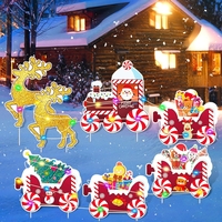 Decoratiune de Craciun, Flippy, pentru Gradina, Tip Trenulet, 7 Figurine + Bete de Infipt in Pamant, din Plastic, Impermeabil, Model Renii Joy si Noel, Multicolor