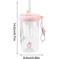 Pahar din silicon, cu capac si pai, pentru copii, Flippy, anti-cadere, compartiment pentru fructe/ceai/gheata, rezistent la temperaturi inalte, 500ml, Roz, 14.5x8.8x20 cm