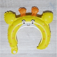 Balon din Folie Metalizata, Flippy, Tip Coronita cu Urechi, Model Girafa, Ambalaj Individual, Pai Inclus, Umflare cu Aer sau Heliu, 28 x 31 cm, Galben