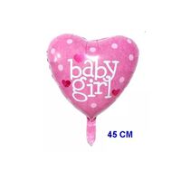 Set 3 Baloane din Folie Metalizata, Flippy, Figurine Carucior, Inima, Fundita, Tema Botez, 45 cm, Ambalaj Individual, Pai Inclus, Umflare cu Aer sau Heliu, Roz
