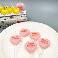 Set 5 Lumanari de Tort, Flippy, Model Inima, Text Happy Birthday, 2.5 x 2.5 cm, din Ceara, Multicolor