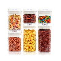 Set 6 Recipiente din Plastic, Flippy, pentru Alimente/Obiecte, Inchidere Ermetica, 2 x 0.5l, 2 x 0.8l, 2 x 1.2l, Capac Alb, Transparent