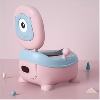 Olita pentru Copii, Flippy, +6 luni, Compartiment Detasabil, cu Capac, Antiderapanta, din Plastic, Colac Moale, Model Animat Ciclop, cu Maner, 33 x 21 x 45 cm, Albastru/Roz