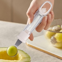 Lingura pentru Bile de Fructe, Flippy, Scobitor Fructe, Ustensila Multifunctionala pentru Fructe, Accesoriu de Bucatarie, Lingura Antialunecare pentru Salata de Fructe, 17.6 x 2.9 cm, Bej