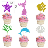 Set Toppere pentru Tort si Prajituri, Flippy, Tematica Sirena, Model Mare Scris Happy Birthday 16.5x8.2 cm, 6 Toppere Mici Model Marin 5x5 cm, Multicolor