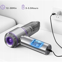 Aspirator Portabil Auto, Flippy, pentru Casa si Masina, 3 Viteze, Incarcator Tip-C cu Incarcare Rapida, Tub Prelungitor, 2000mAh, 7 Capete de Aspirare si Suflare, 21x20x6.5 cm, Argintiu Mov