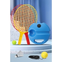 Set Badminton pentru Copii, Flippy, Doua Palete, Fluturas, 2 Mingi, Minge cu Elastic pentru Antrenament, Suport de Prindere Stabil, 40.5x23 cm, Rosu Galben