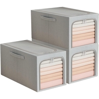 Cutie de Depozitare, Flippy, 49L, din In si Bumbac, Pliabila, Cadru din Otel, 47 x 35 x 30 cm, Albastru Fumuriu