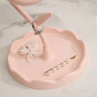 Oglindă de Machiaj pentru Birou, Flippy, Rotativă, Detasabilă, Model de Floarea Soarelui, Suport pentru Inele, cu Depozitare, Roz