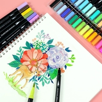 Set Carioci pe Baza de Apa, Flippy, 2 in 1, pentru Pictura, Caligrafie, 72 Culori, Penar Negru, Corp Carioca Negru, 24.5 x 18.5 x 5 cm, Multicolor
