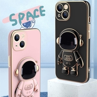 Husa de Protectie TPU 2in1, Flippy, pentru Apple iPhone 15 Plus, Astronaut cu Suport, Antisoc, Rezistenta la Impact, Protectie Camera, Negru