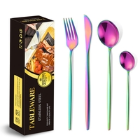 Tacamuri Portugheze, Flippy, Set din 24 de Piese din Otel Inoxidabil, 6 Cutie, 6 Furculite, 6 Linguri de Masa, 6 Linguri pentru Ceai, Fade Multicolor