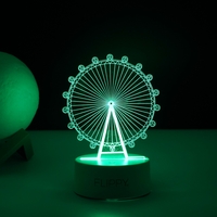 Lampa LED decorativa, Flippy, 3D, Roata Panoramica, cu telecomanda, doua moduri de alimentare USB si baterii, 20 cm inaltime, din material acril si lumina multicolora, alb